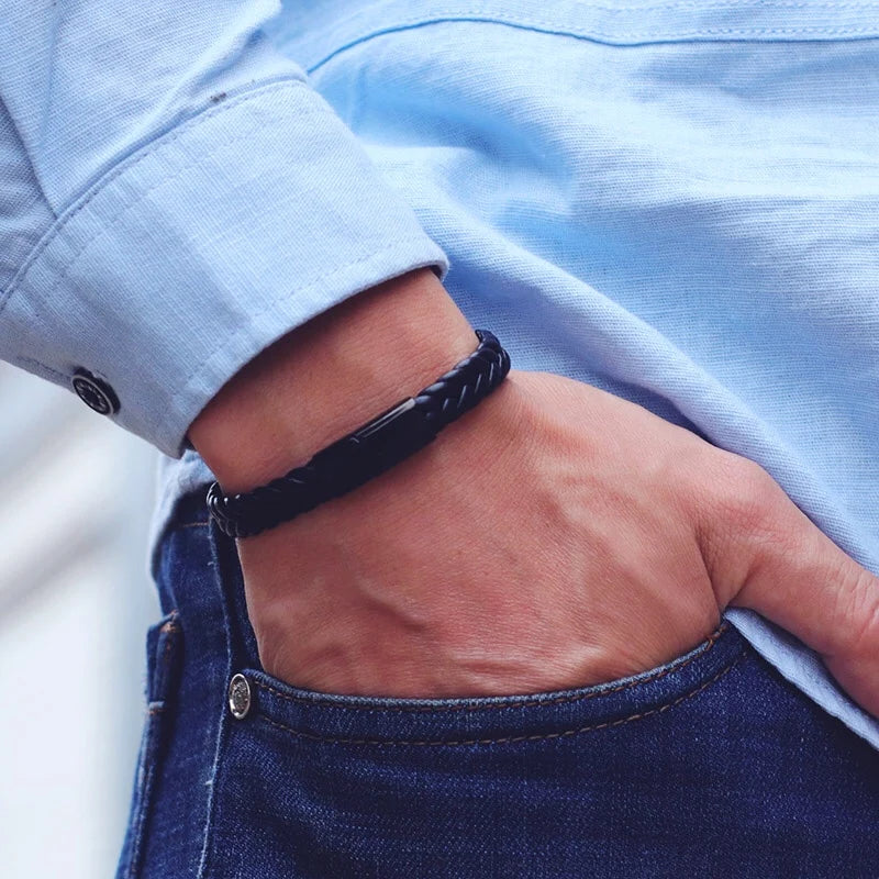 Pulseira Masculina Sterling de Couro "Pulseira Masculina Sterling de Couro"